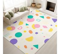 Print Rugs 80 x 150 cm, Flat Vector Non Slip Rugs Soft Geometric Shapes Playful Energetic, Washable Carpet Children s Room Young Trendy Space, Yellow White