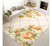 Print Rugs 80 x 150 cm, Floral Vintage Non Slip Rugs Roses Gentle Romantic, Washable Carpet Bedroom Meeting Room, Beige Brown