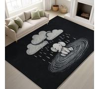 Print Rugs 80 x 150 cm, Pencil Drawing Non Slip Rugs Elephant Raindrop Heart Sad Lonely, Washable Carpet Emotional Expression, Black White
