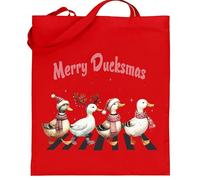 Print Shirts You think it, we print it Christmas Ducks Tote Bag - Merry Ducksmas Design with Ducks in Santa Hats & Boots - Eco Friendly Reusable Cotton Shopper Bag for Xmas Presents (Red)