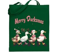Print Shirts You think it, we print it Christmas Ducks Tote Bag - Merry Ducksmas Design with Ducks in Santa Hats & Boots - Eco Friendly Reusable Cotton Shopper Bag for Xmas Presents (Green)
