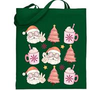 Print Shirts You think it, we print it Peace & Love Santa Christmas Tote Bag - Retro Pink Design with Trees & Hot Chocolate - Eco Friendly Reusable Cotton Shopper Bag for Xmas Presents (Green)