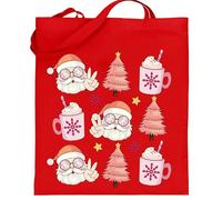 Print Shirts You think it, we print it Peace & Love Santa Christmas Tote Bag - Retro Pink Design with Trees & Hot Chocolate - Eco Friendly Reusable Cotton Shopper Bag for Xmas Presents (Red)