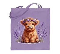 Print Shirts You think it, we print it Printshirts Highland Cow Tote Bag - Baby Highland Cow with Lavender Flowers, Farm Animal Design, Reusable Canvas Bag for Shopping, Daily Use or Travel