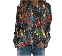 Print Sweatshirt Long Sleeve Crewneck Pullover for Daily Casual Winter Wear with Cozy Comfort Festive- Design for Seasonal Parties and Family Gatherings (Grey, S)