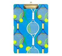 Print Tennis Ball Blue Acrylic Clipboard Portable Clipboard Hanging Clipboards A4 Standard Size, 12.5 x 9 Inches Gold Clip