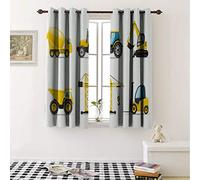 Print Thermal Insulated Energy Efficient Boys Room Cartoon Style Heavy Machinery Truck Crane Digger Mixer Tractor Construction Yellow Grey/Drapes for Livingroom 183 x 115 cm