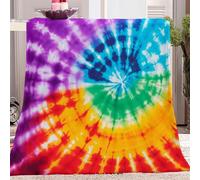 Print Throw Blanket Double Size Tie-Dye Retro Spiral Soft Cozy Fluffy Flannel Blanket with 150 x 200 cm Warm Fluffy Blanket for Kids Adults Sofa Couch Birthday Gift Colorful
