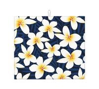 Print Tropical White Frangipani Plumeria Flower, Dish Drying Mat, 18x16 Inch Absorbent Microfiber Quick Dry Machine Washable for Dishes Pots Pans Glassware Coffee Bar Under Rack