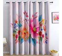 Print Window Curtains for Bedroom Living Room Art Deco Sweet Floral Curtains Eyelet Blackout Thermal Insulated Drapes Room Decoration 2 Panels, W29.5 x L65.4 White