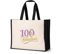 Print4U 100 and Fabulous Canvas Tote Bag Gift 100th Birthday 100 Year Old Natural