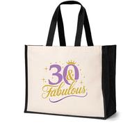 Print4U 30 and Fabulous Canvas Tote Bag Gift 30th Birthday 30 Year Old Present Natural