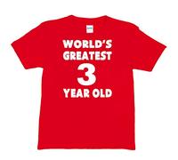 Print4U 3rd Birthday T-Shirt Worlds Greatest 3 Year Old Happy Birthday Tee Age 3 Gift Age 3-4 Red