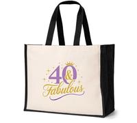 Print4U 40 and Fabulous Canvas Tote Bag Gift 40th Birthday 40 Year Old Present Natural