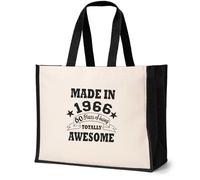 Print4U 60th Birthday Made In 1966 Tote Age 60 Birthday Ladies Canvas Shopper Natural