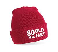 Print4U 80 Year Old Fart Beanie Hat 80th Birthday Gift for Men & Ladies Red