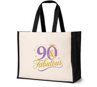 Print4U 90 and Fabulous Canvas Tote Bag Gift 90th Birthday 90 Year Old Present Natural