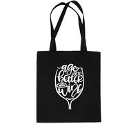 Print4U Age Gets Better With Wine Tote Bag Birthday Gift Resuable Shopping Bag Black