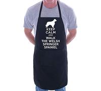 Print4U Apron BBQ Novelty Cooking Keep Calm and Walk Welsh Springer Spaniel Dog Black
