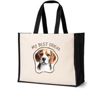 Print4U Beagle Tote Bag Dog Lovers Birthday Gift Ladies Large Canvas Shopper Natural