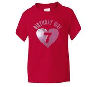 Print4U Birthday Girl Age 7 Seven Girls Kids T-Shirt in Glitter Birthday Gift 7-8 Red