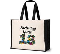 Print4U Birthday Queen 18 Canvas Tote Bag Gift For 18th Birthday 18 Year Old Natural