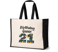 Print4U Birthday Queen 21 Canvas Tote Bag Gift For 21st Birthday 21 Year Old Natural