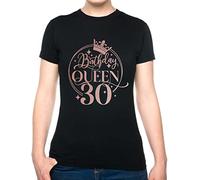 Print4U Birthday Queen 30 Ladies T-Shirt 30th Birthday Gift Womens Tee XX-Large Black