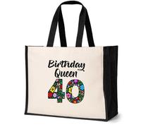 Print4U Birthday Queen 40 Canvas Tote Bag Gift For 40th Birthday 40 Year Old Natural