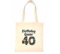 Print4U Birthday Queen 40 Cotton Tote Shopper Bag For 40th Birthday 40 Year Old Natural