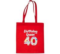 Print4U Birthday Queen 40 Cotton Tote Shopper Bag For 40th Birthday 40 Year Old Red