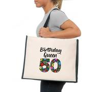 Print4U Birthday Queen 50 Canvas Tote Bag Gift For 50th Birthday 50 Year Old Natural