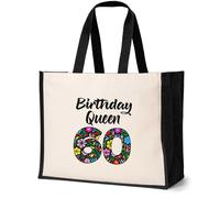 Print4U Birthday Queen 60 Canvas Tote Bag Gift For 60th Birthday 60 Year Old Natural