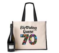 Print4U Birthday Queen 70 Canvas Tote Bag Gift For 70th Birthday 70 Year Old Natural