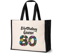Print4U Birthday Queen 80 Canvas Tote Bag Gift For 80th Birthday 80 Year Old Natural