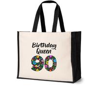 Print4U Birthday Queen 90 Canvas Tote Bag Gift For 90th Birthday 90 Year Old Natural
