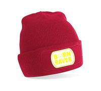 Print4U Born Raver Beanie Hat Dance Techno Funny Slogan Birthday Present Red