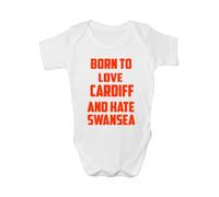 Print4U Born To Love Cardiff & Hate Swansea Funny Babygrow Babies Gift Boy/Girl Vest 3-6 white