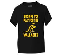 Print4U Born to Play for Wallabies Australia/Rugby Kids T-Shirt Boys/Girls 7-8 Black