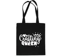 Print4U Crafting Queen Knitting Crochet Slogan Reusable Shopping Tote Bag Black