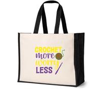 Print4U Crochet More Canvas Tote Bag Crafting Knitting Gift Natural