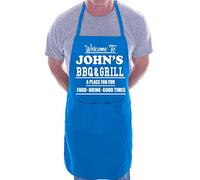 Print4U Customised Apron Welcome To John's BBQ & Grill Blue