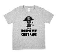 Print4U Customised Pirate T-Shirt Any Girl's Name Here Age 5-6 Grey Black Text