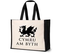 Print4U Cymru Am Byth Welsh Dragon Tote Bag Wales Ladies Canvas Shopper Natural