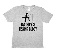 Print4U Daddy's Fishing Buddy Kids T-Shirt Angling Fishermans Tee Age 3-4 Grey Black Text