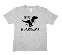 Print4U Dinosaur Roarsome 3rd Birthday Kids T-Shirt Age 3 Age 3-4 Grey Black Text