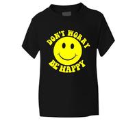 Print4U Don't Worry Be Happy ~ Boys/Girls T-Shirt in 6 Colours 12-13 Black