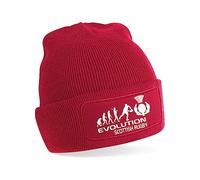 Print4U Evolution of Scottish Rugby Beanie Hat Gift for Rugby Fans Men & Ladies Red