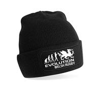 Print4U Evolution of Welsh Rugby Beanie Hat Wales Gift for Men & Ladies Black