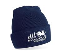 Print4U Evolution of Welsh Rugby Beanie Hat Wales Gift for Men & Ladies Blue